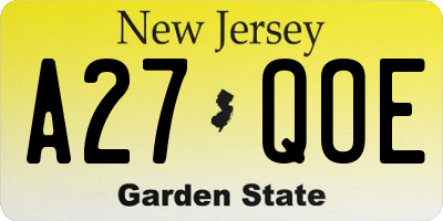 NJ license plate A27QOE