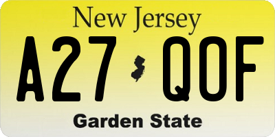 NJ license plate A27QOF