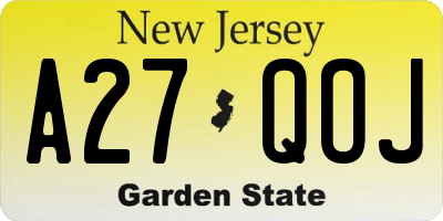 NJ license plate A27QOJ
