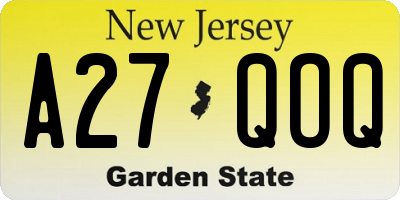 NJ license plate A27QOQ