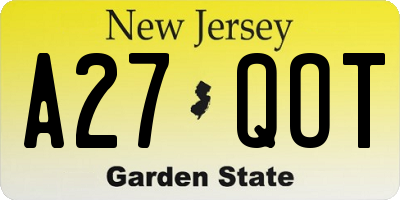 NJ license plate A27QOT