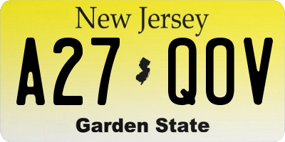 NJ license plate A27QOV