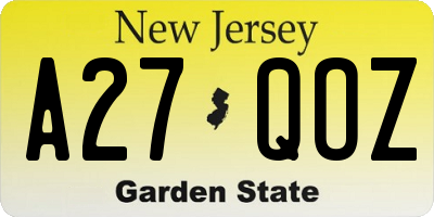 NJ license plate A27QOZ