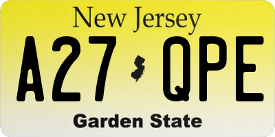 NJ license plate A27QPE