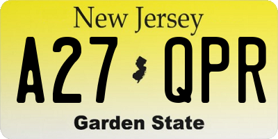 NJ license plate A27QPR