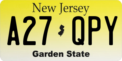 NJ license plate A27QPY