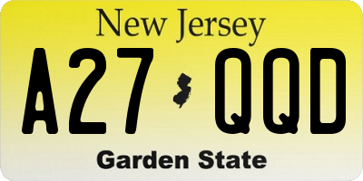 NJ license plate A27QQD