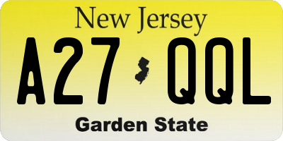 NJ license plate A27QQL