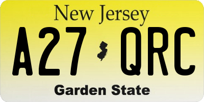 NJ license plate A27QRC