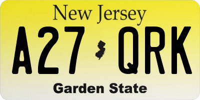 NJ license plate A27QRK