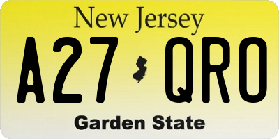 NJ license plate A27QRO