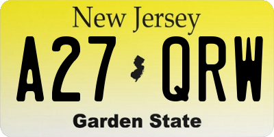 NJ license plate A27QRW