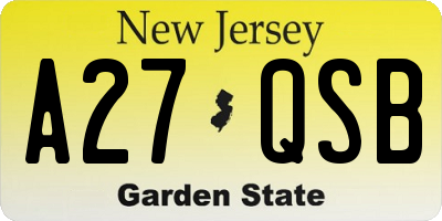 NJ license plate A27QSB