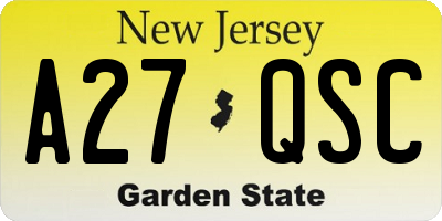 NJ license plate A27QSC