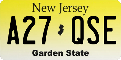 NJ license plate A27QSE