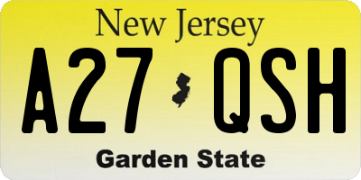 NJ license plate A27QSH