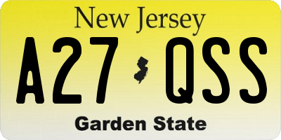 NJ license plate A27QSS