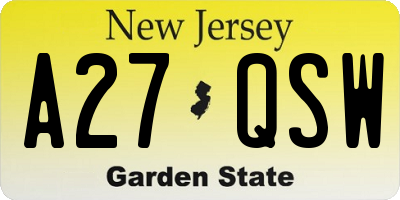 NJ license plate A27QSW