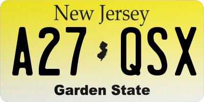 NJ license plate A27QSX