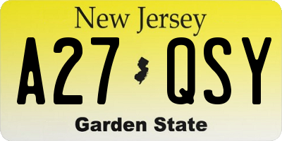 NJ license plate A27QSY