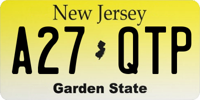 NJ license plate A27QTP