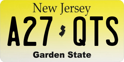 NJ license plate A27QTS