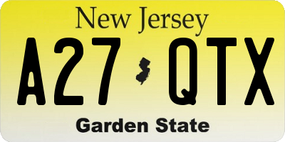NJ license plate A27QTX