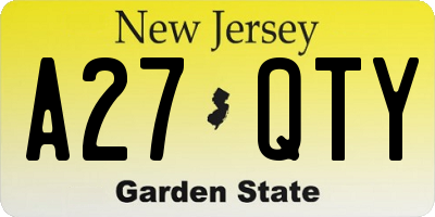 NJ license plate A27QTY