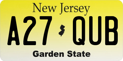 NJ license plate A27QUB