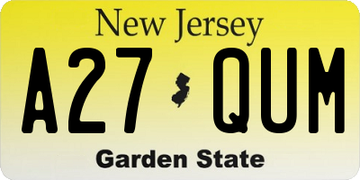 NJ license plate A27QUM