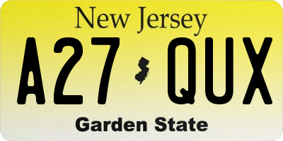 NJ license plate A27QUX