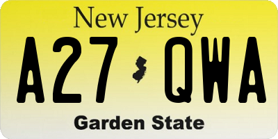 NJ license plate A27QWA