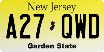 NJ license plate A27QWD