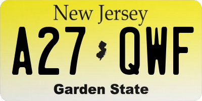 NJ license plate A27QWF