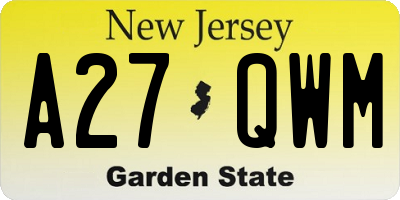 NJ license plate A27QWM