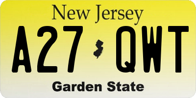 NJ license plate A27QWT