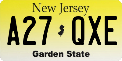 NJ license plate A27QXE