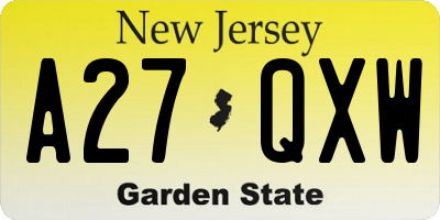NJ license plate A27QXW