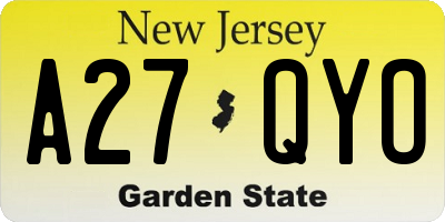 NJ license plate A27QYO