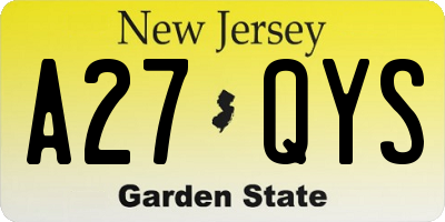 NJ license plate A27QYS