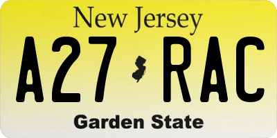 NJ license plate A27RAC