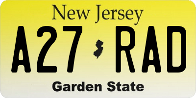 NJ license plate A27RAD