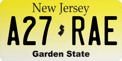 NJ license plate A27RAE