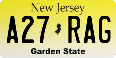 NJ license plate A27RAG