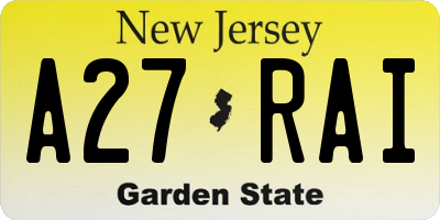 NJ license plate A27RAI