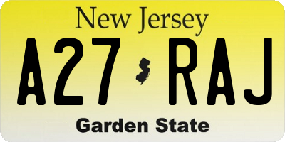 NJ license plate A27RAJ