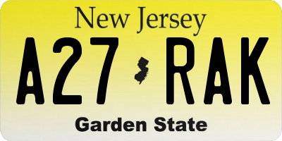 NJ license plate A27RAK
