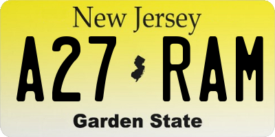 NJ license plate A27RAM