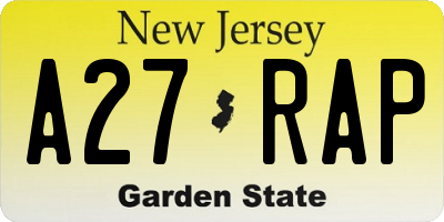 NJ license plate A27RAP