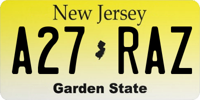 NJ license plate A27RAZ
